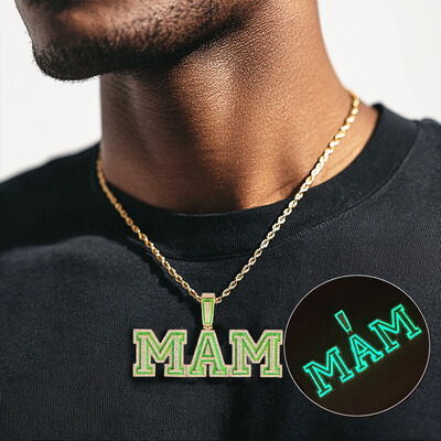 Iced Out Custom Name Glow in the Dark Pendent Necklace