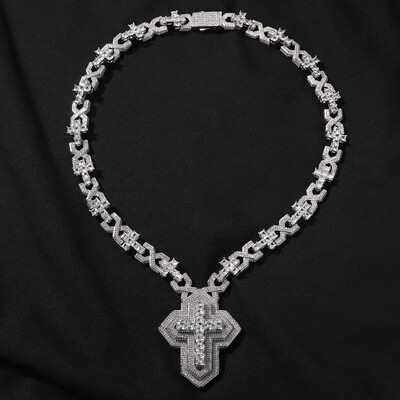 Iced Out Pave Princess Diamond Cross Pendant