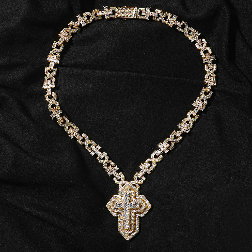 Iced Out Pave Princess Diamond Cross Pendant