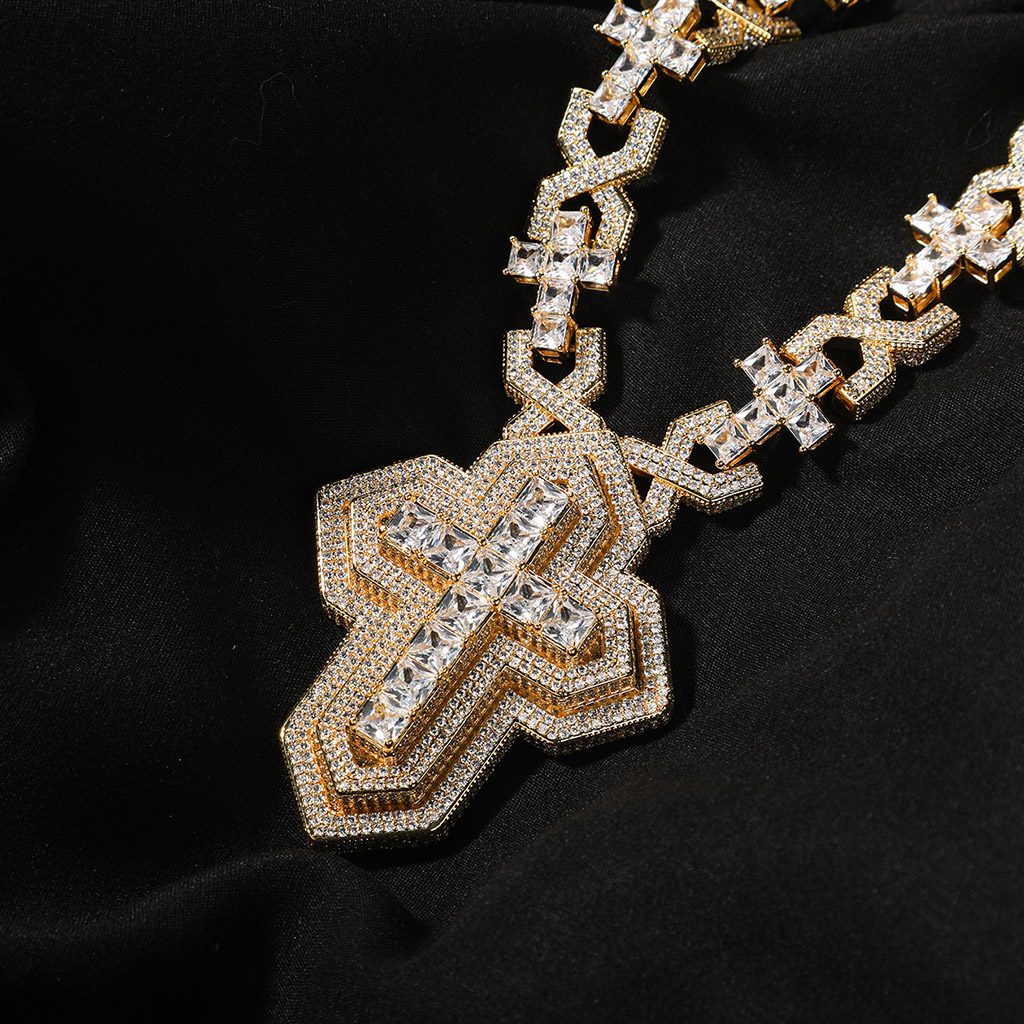 Iced Out Pave Princess Diamond Cross Pendant