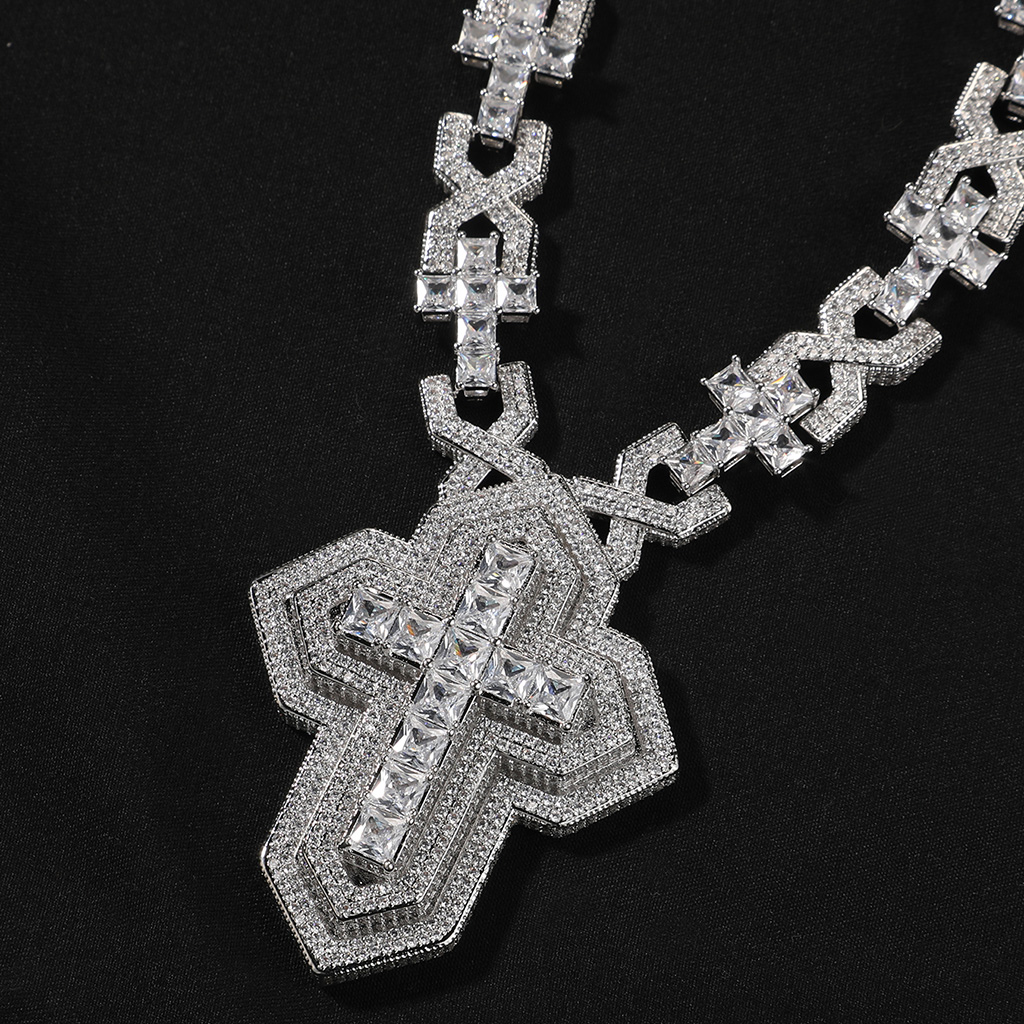 Iced Out Pave Princess Diamond Cross Pendant