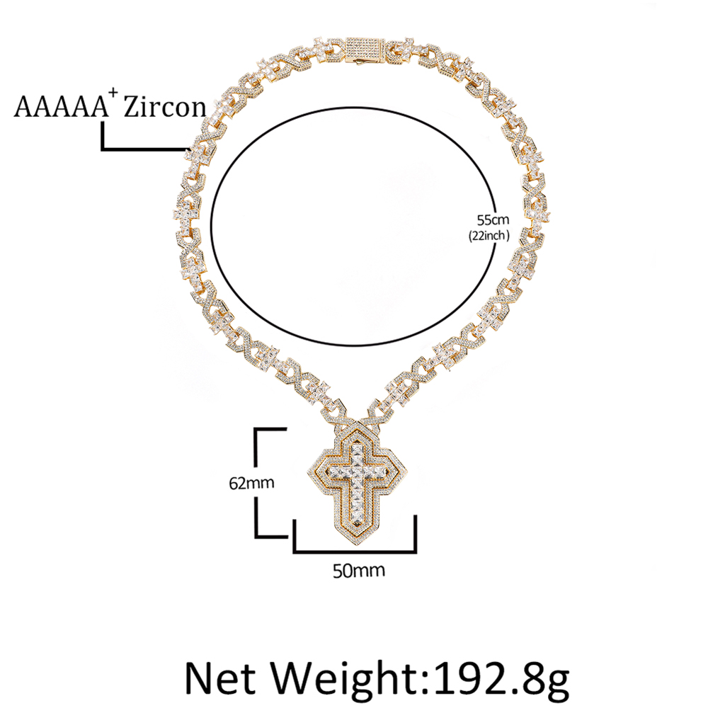 Iced Out Pave Princess Diamond Cross Pendant