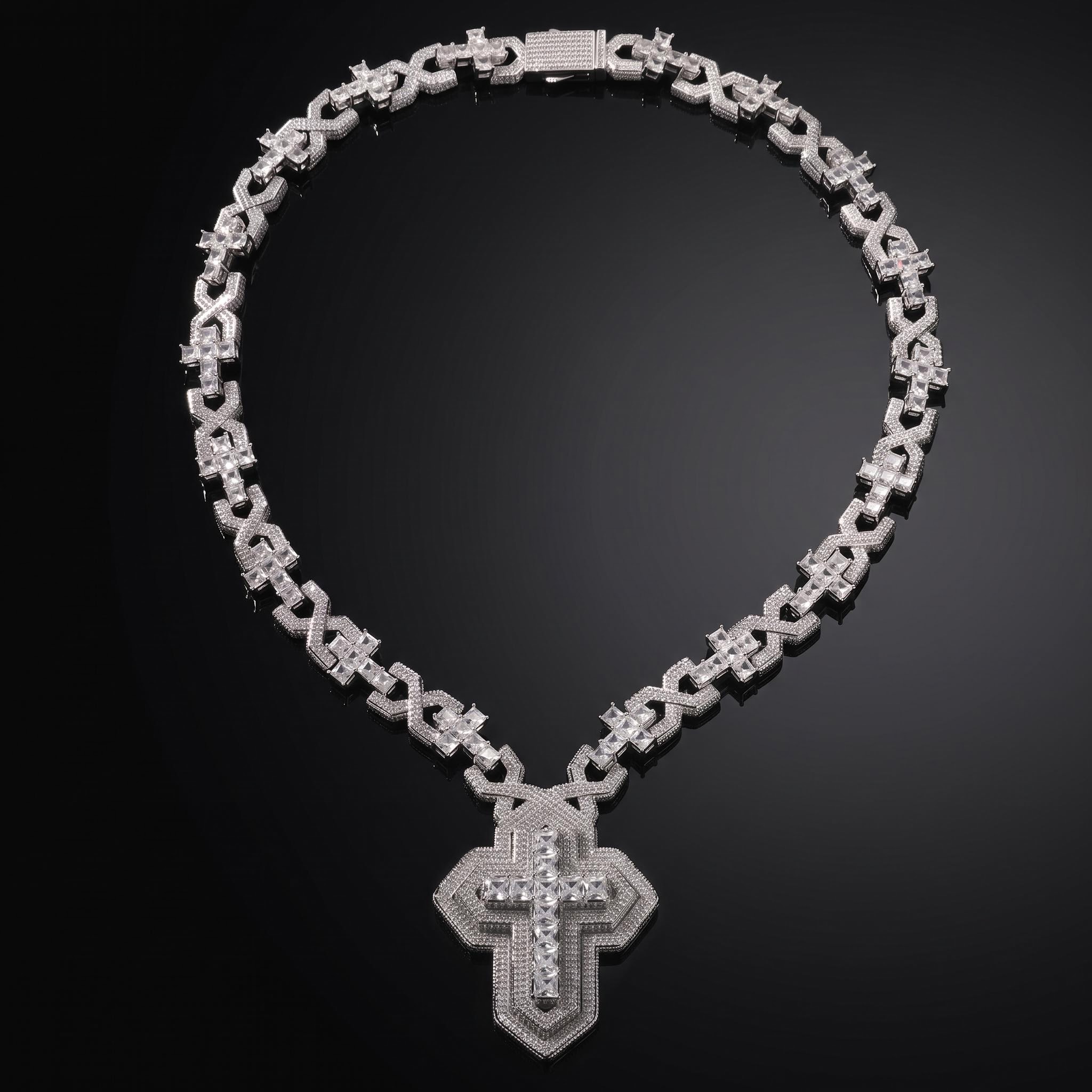 Iced Out Princess Cut Infinity Cross Pendant Necklace Iced Out Princess Cut Infinity Cross Pendant Necklace