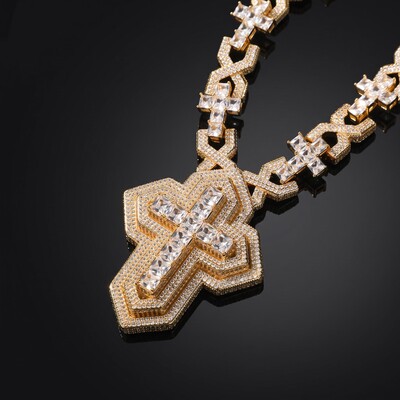 Iced Out Princess Cut Infinity Cross Pendant Necklace