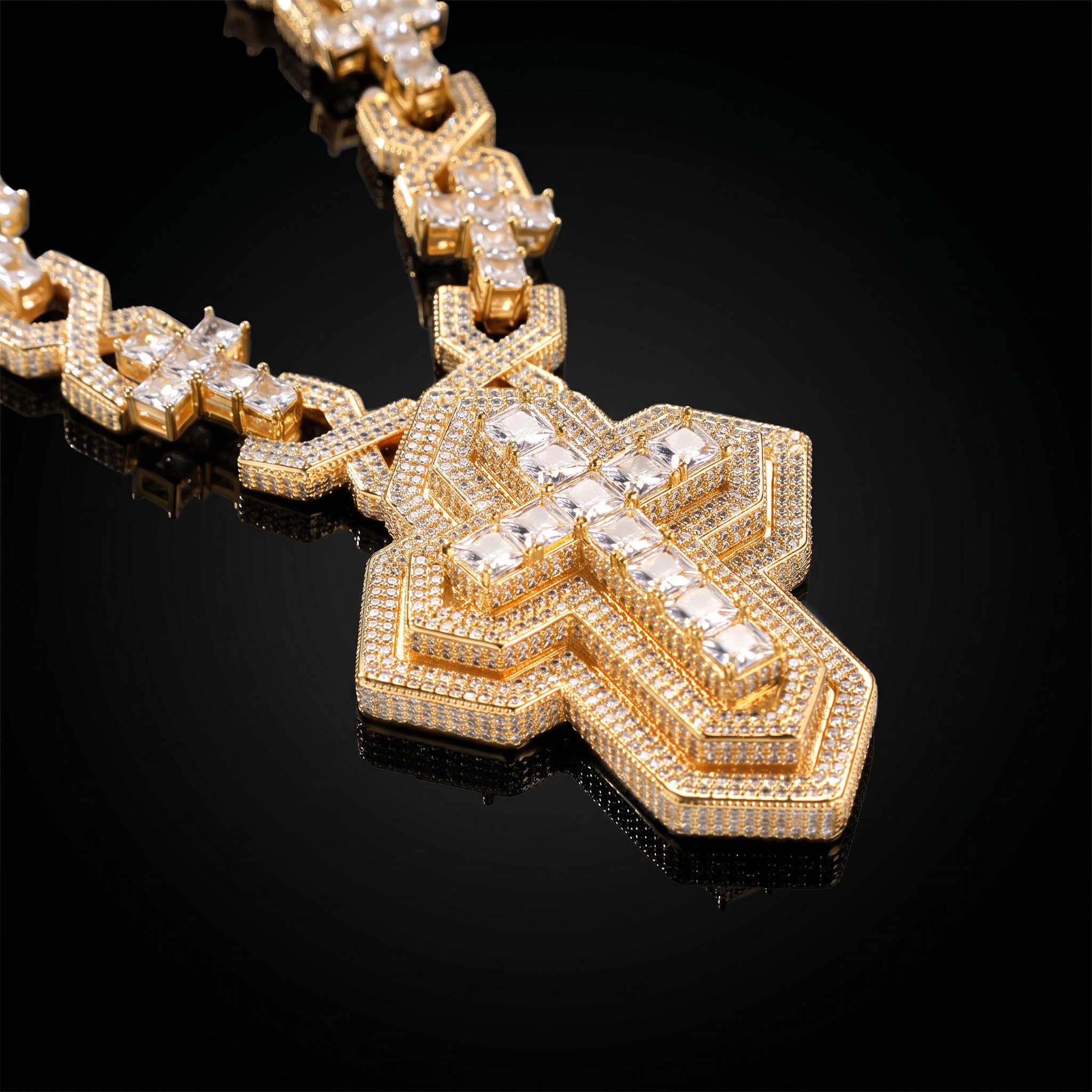 Iced Out Princess Cut Infinity Cross Pendant Necklace Iced Out Princess Cut Infinity Cross Pendant Necklace