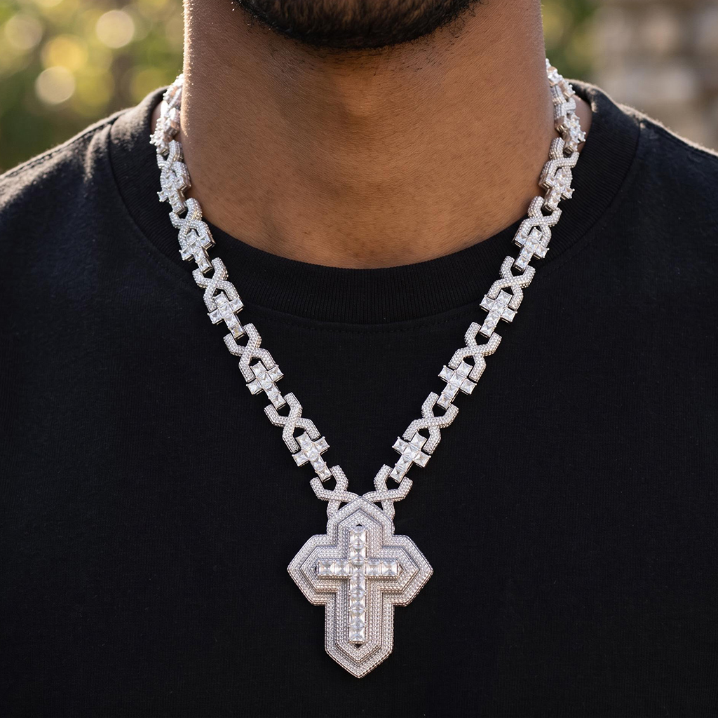 Iced Out Princess Cut Infinity Cross Pendant Necklace Iced Out Princess Cut Infinity Cross Pendant Necklace