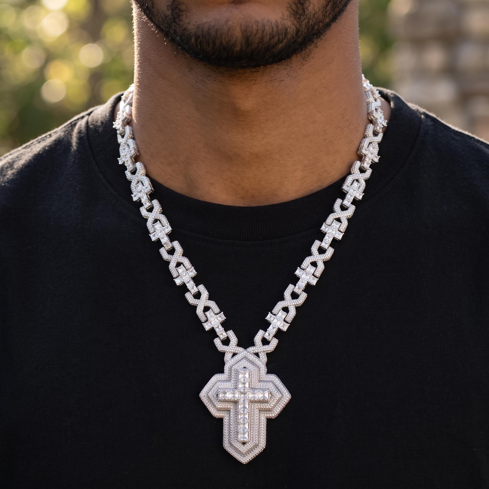 Iced Out Princess Cut Infinity Cross Pendant Necklace Iced Out Princess Cut Infinity Cross Pendant Necklace