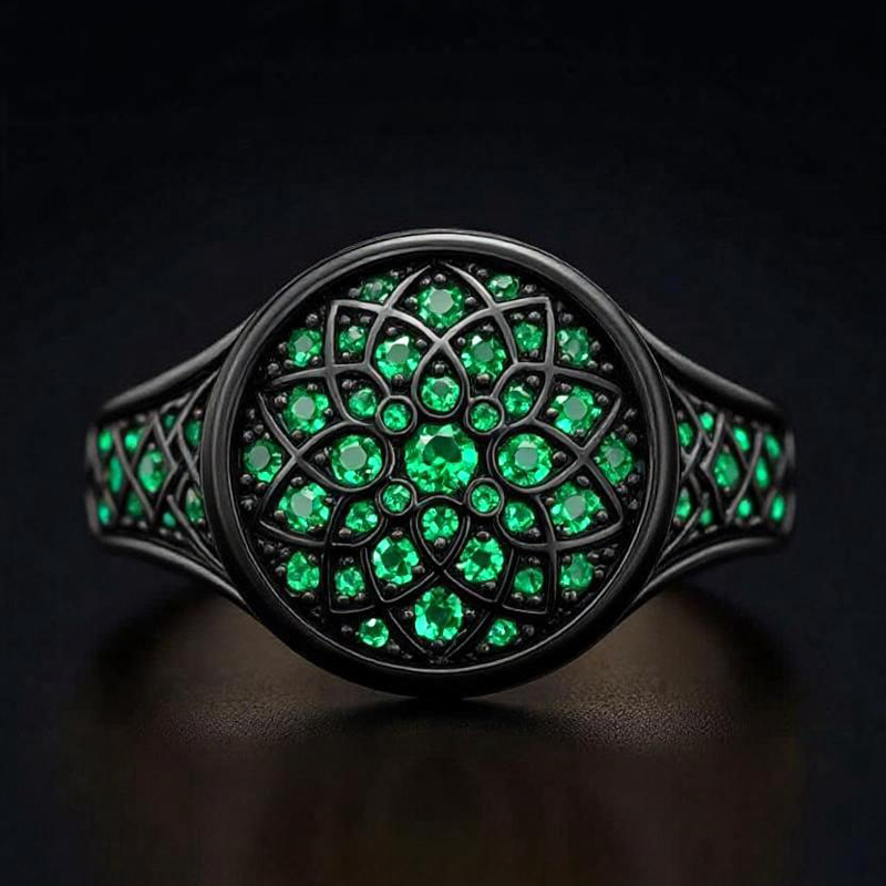 Sapphire/Emerald/Purple/Ruby Round Flower Men's Ring with Black Gold Plated Sapphire/Emerald/Purple/Ruby Round Flower Men's Ring with Black Gold Plated