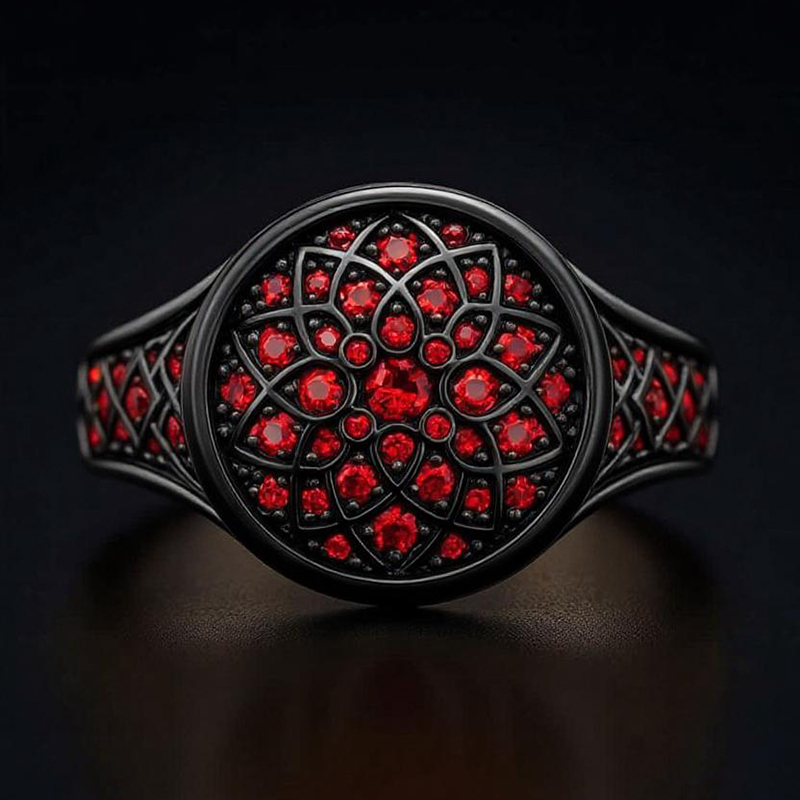 Sapphire/Emerald/Purple/Ruby Round Flower Men's Ring with Black Gold Plated Sapphire/Emerald/Purple/Ruby Round Flower Men's Ring with Black Gold Plated