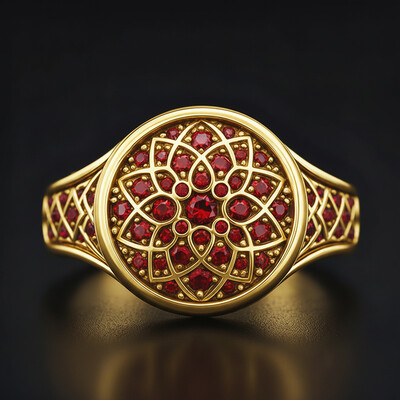Sapphire/Emerald/Purple/Ruby Round Flower Men's Ring with Gold Plated