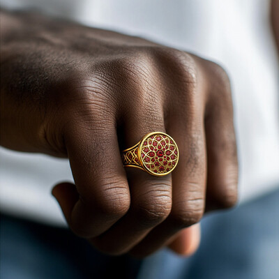 Sapphire/Emerald/Purple/Ruby Round Flower Men's Ring with Gold Plated