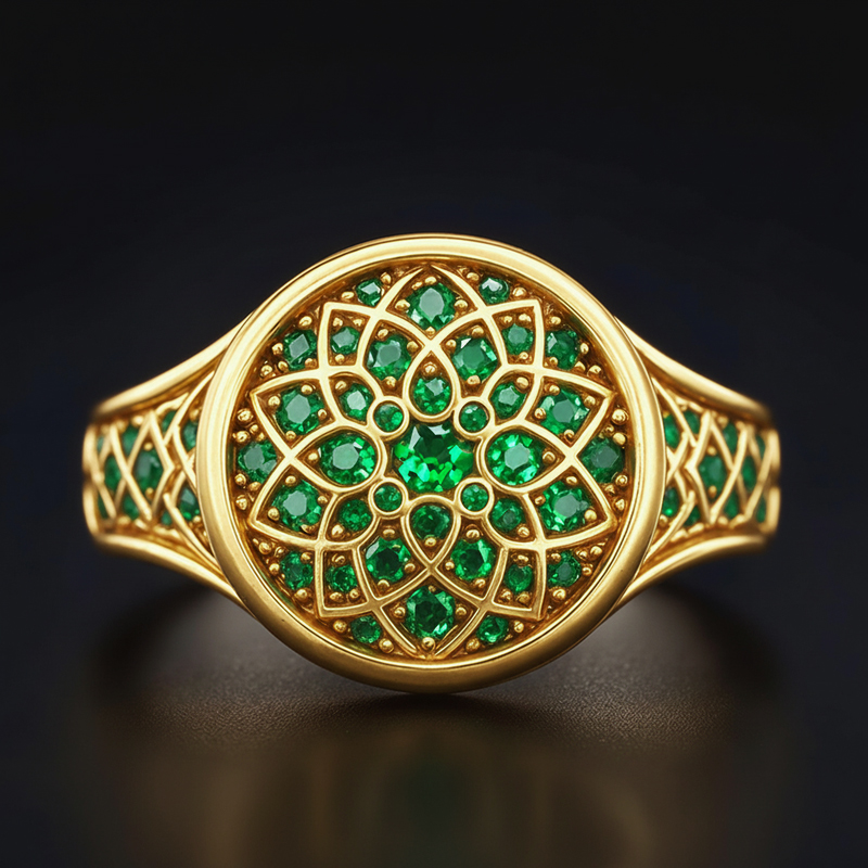 Sapphire/Emerald/Purple/Ruby Round Flower Men's Ring with Gold Plated