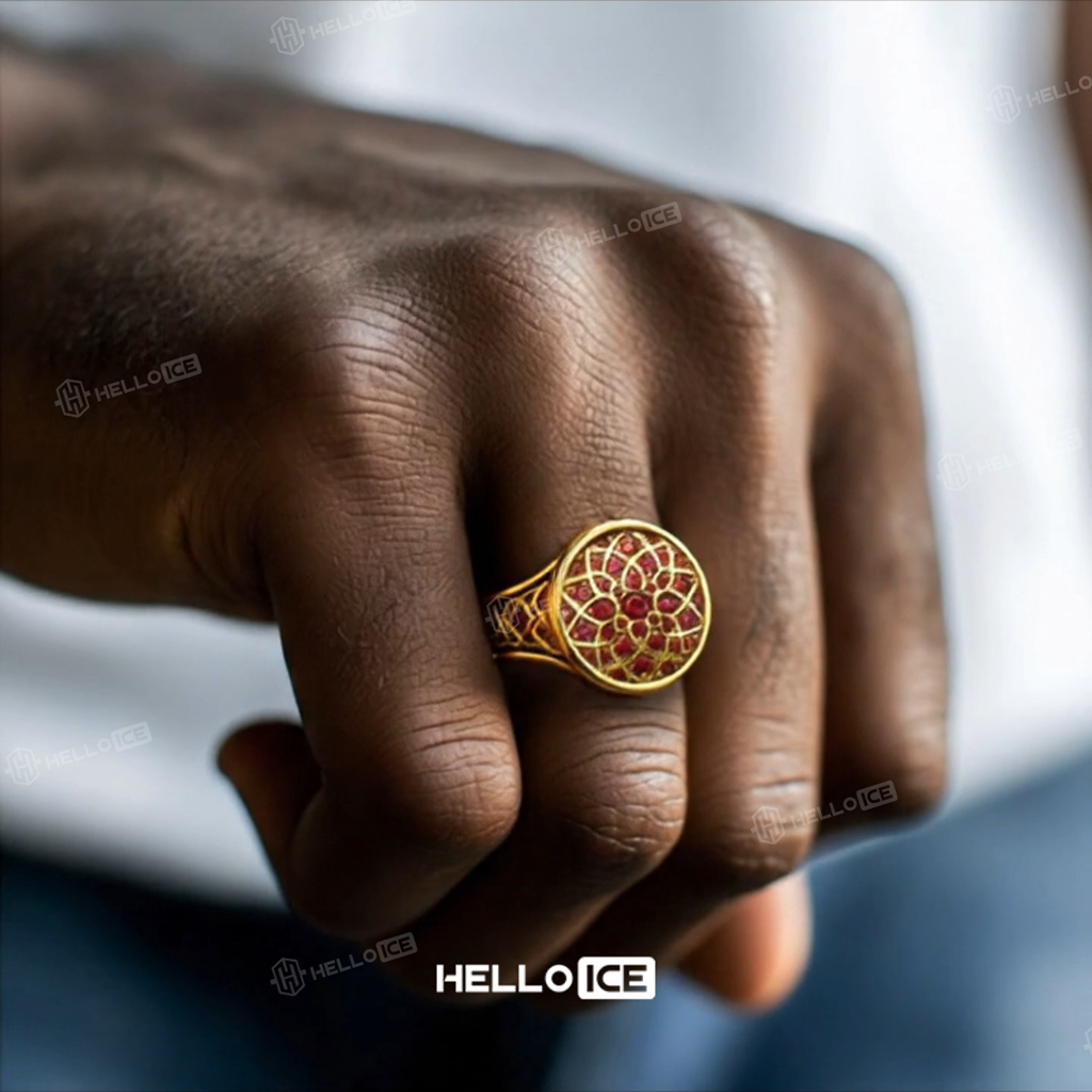 Sapphire/Emerald/Purple/Ruby Round Flower Men's Ring with Gold Plated