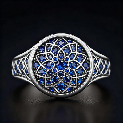 Sapphire/Emerald/Purple/Ruby Round Flower Men's Ring with White Gold Plated