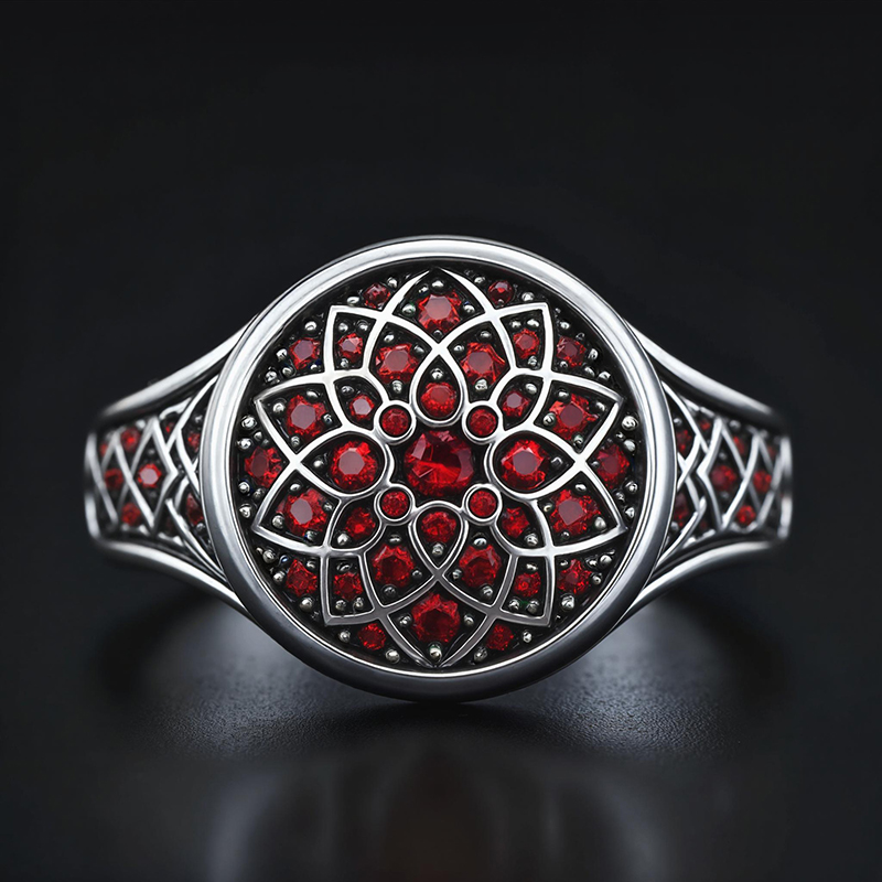 Sapphire/Emerald/Purple/Ruby Round Flower Men's Ring with White Gold Plated