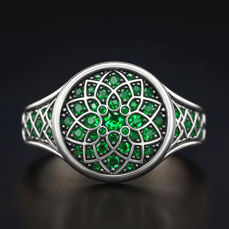 Sapphire/Emerald/Purple/Ruby Round Flower Men's Ring with White Gold Plated