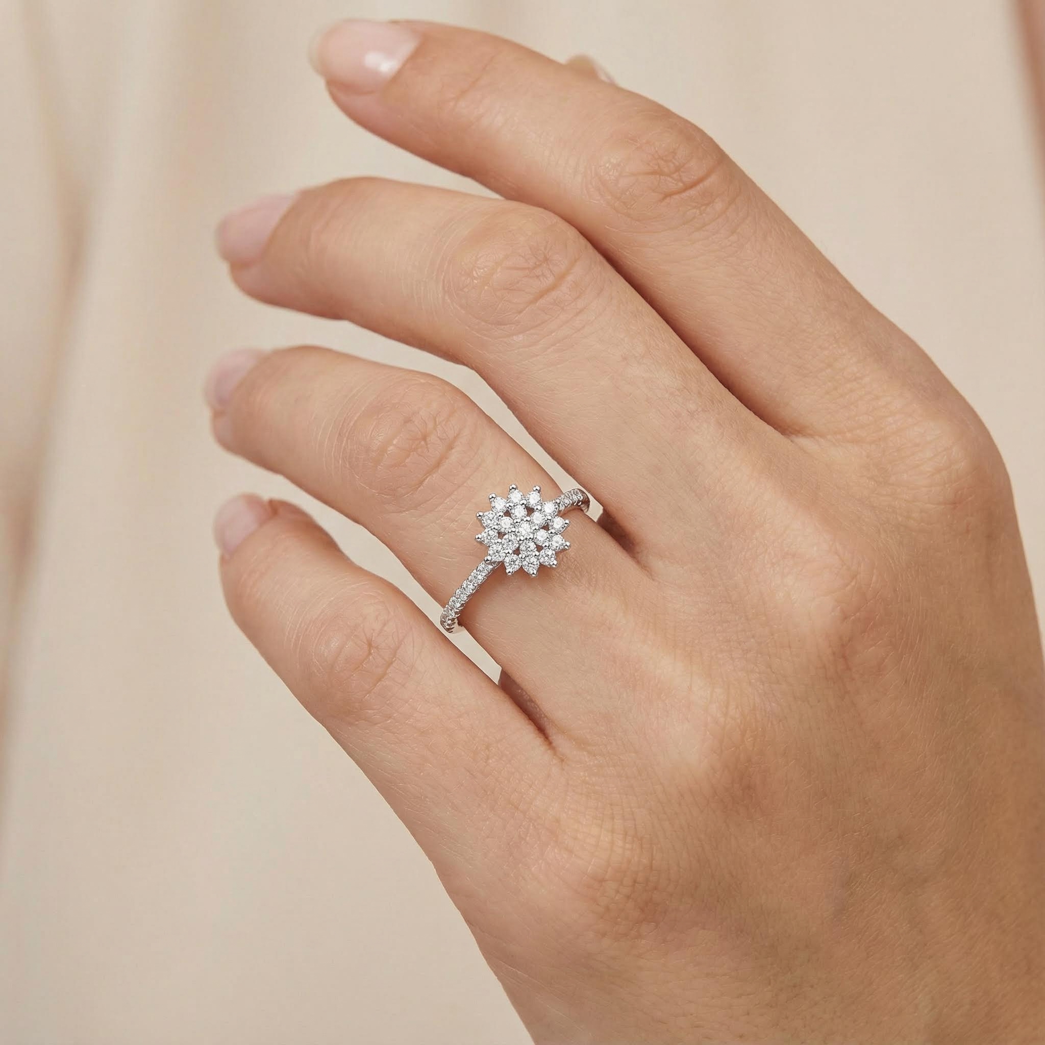 S925 Silver Round Diamond Flower Cluster Necklace & Earrings & Ring Jewelry Set