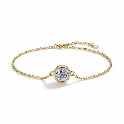 0.5CT/1CT Round Cut VVS Moissanite S925 Silver Bezel Solitaire Necklace & Bracelet Jewelry Set