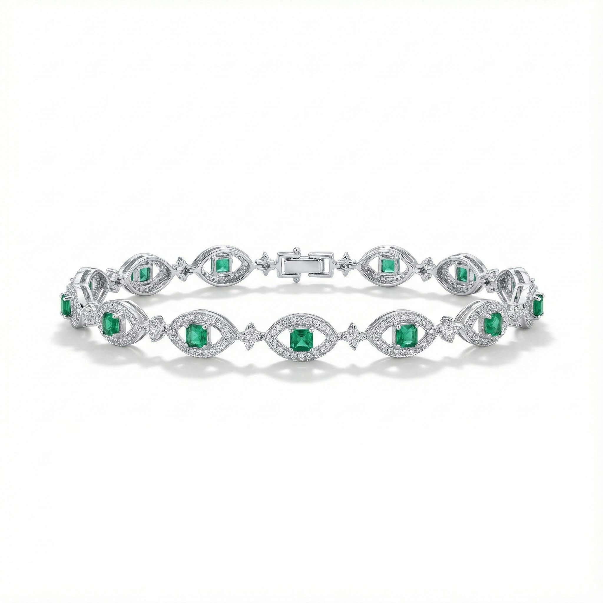 S925 Silver Asscher Cut Emerald Diamond Pave Bracelet