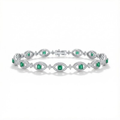 S925 Silver Asscher Cut Emerald Diamond Pave Bracelet