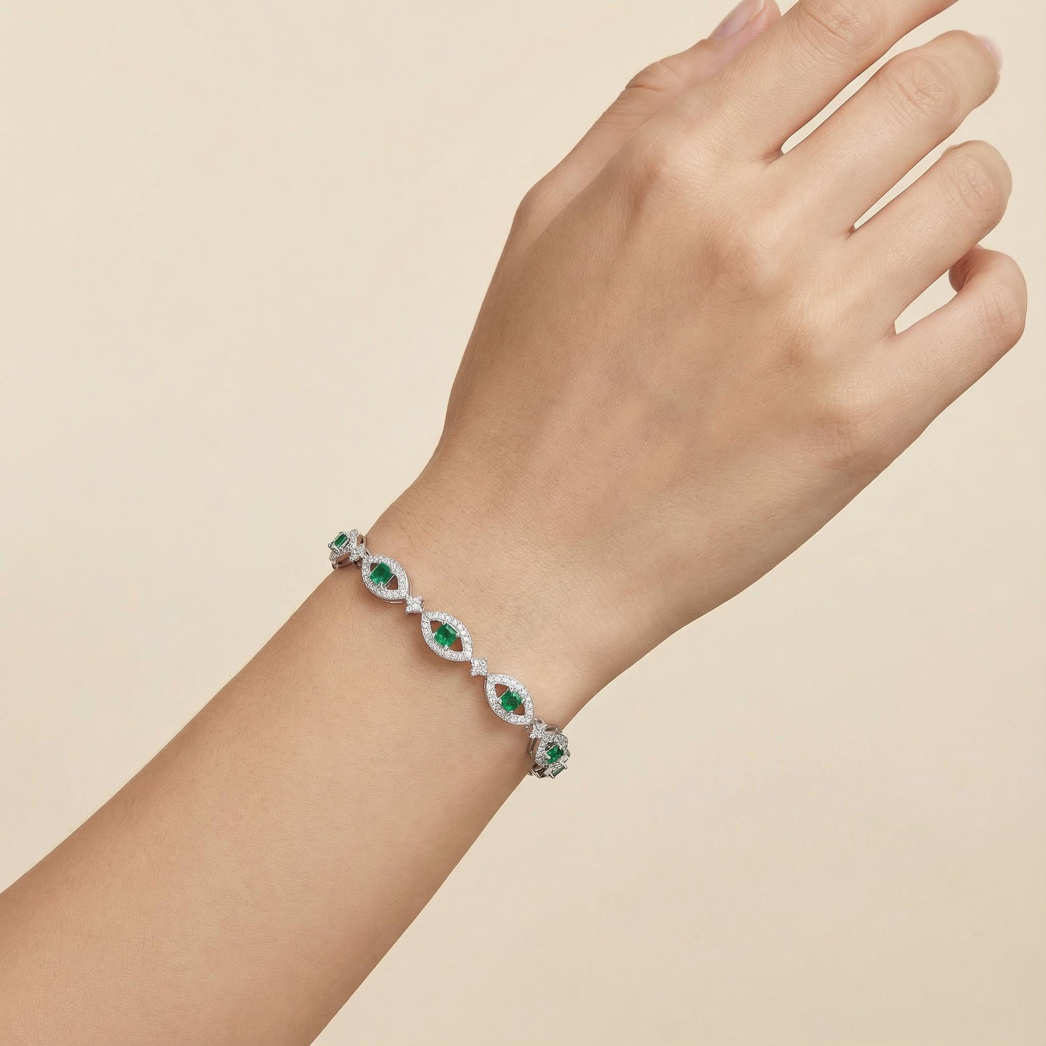 S925 Silver Asscher Cut Emerald Diamond Pave Bracelet