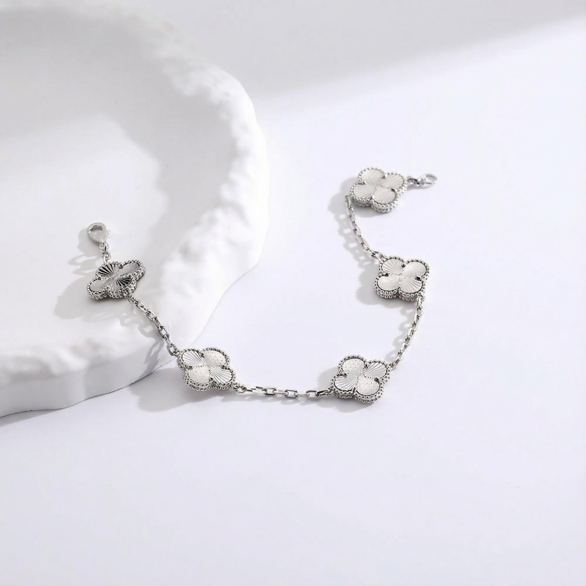 S925 Silver Five Station Flower Bracelet