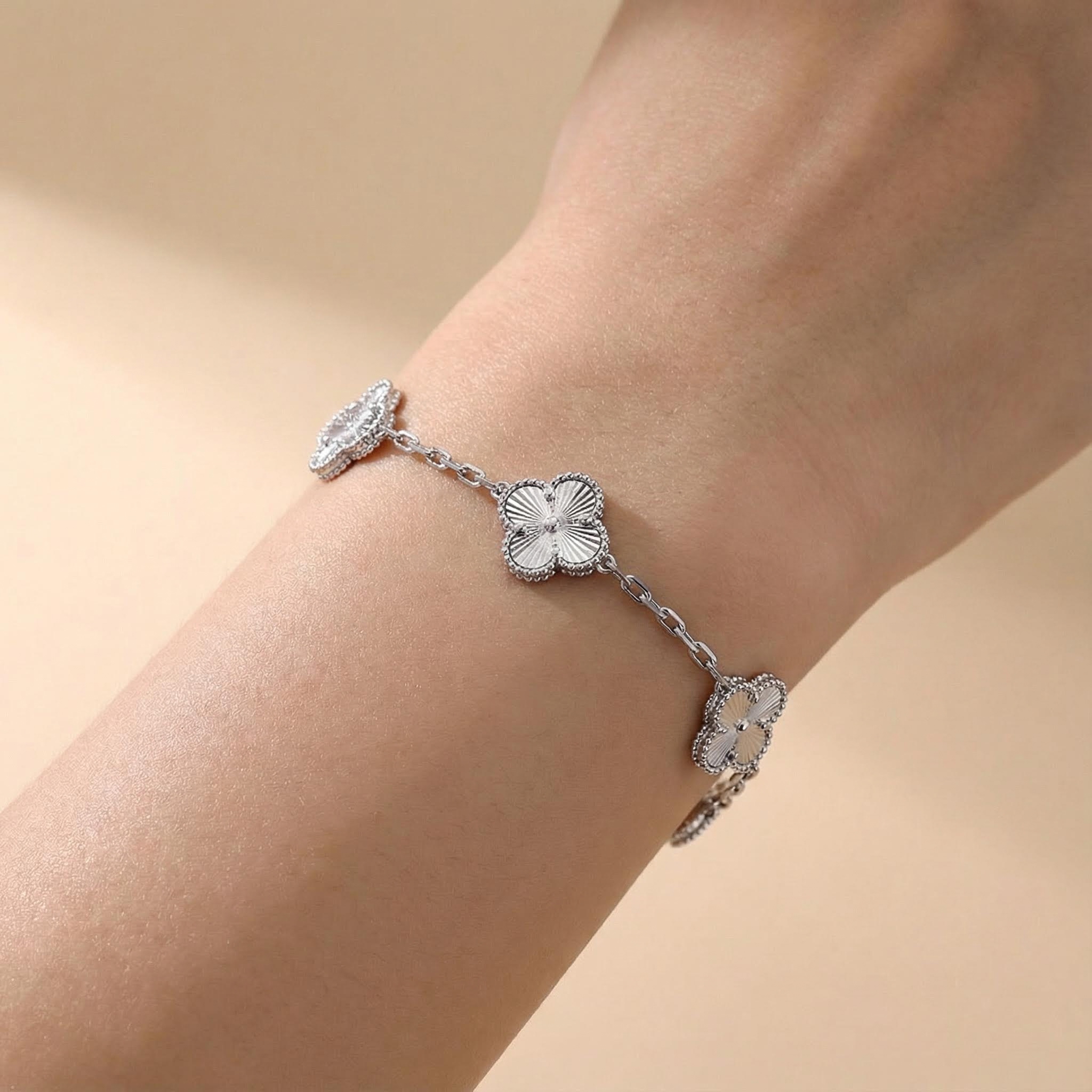 S925 Silver Five Station Flower Bracelet