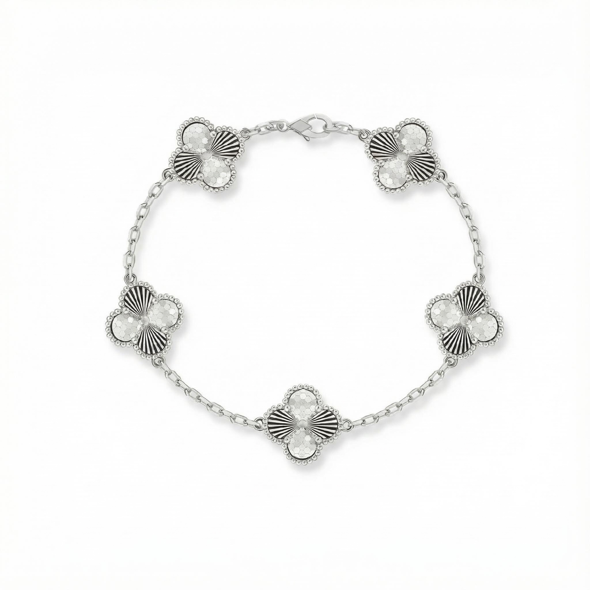 S925 Silver Five Station Flower Bracelet