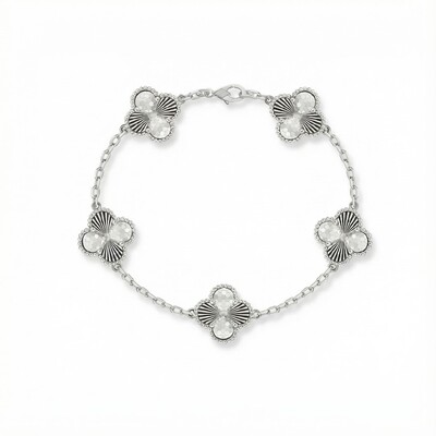 S925 Silver Five Station Flower Bracelet