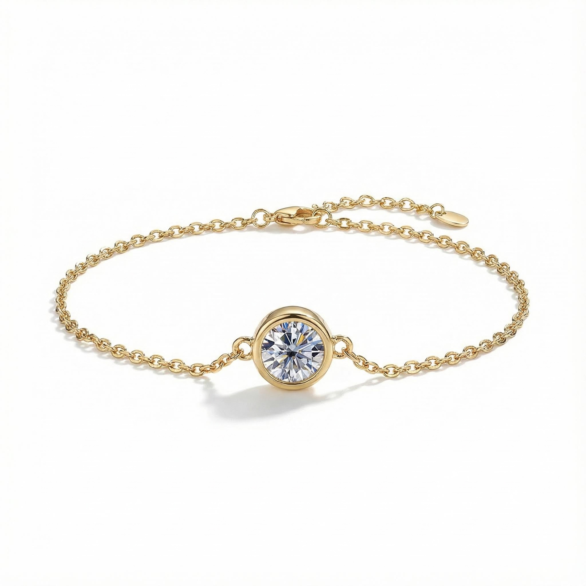 0.5CT/1CT Round Cut VVS Moissanite S925 Silver Bezel Solitaire Bracelet