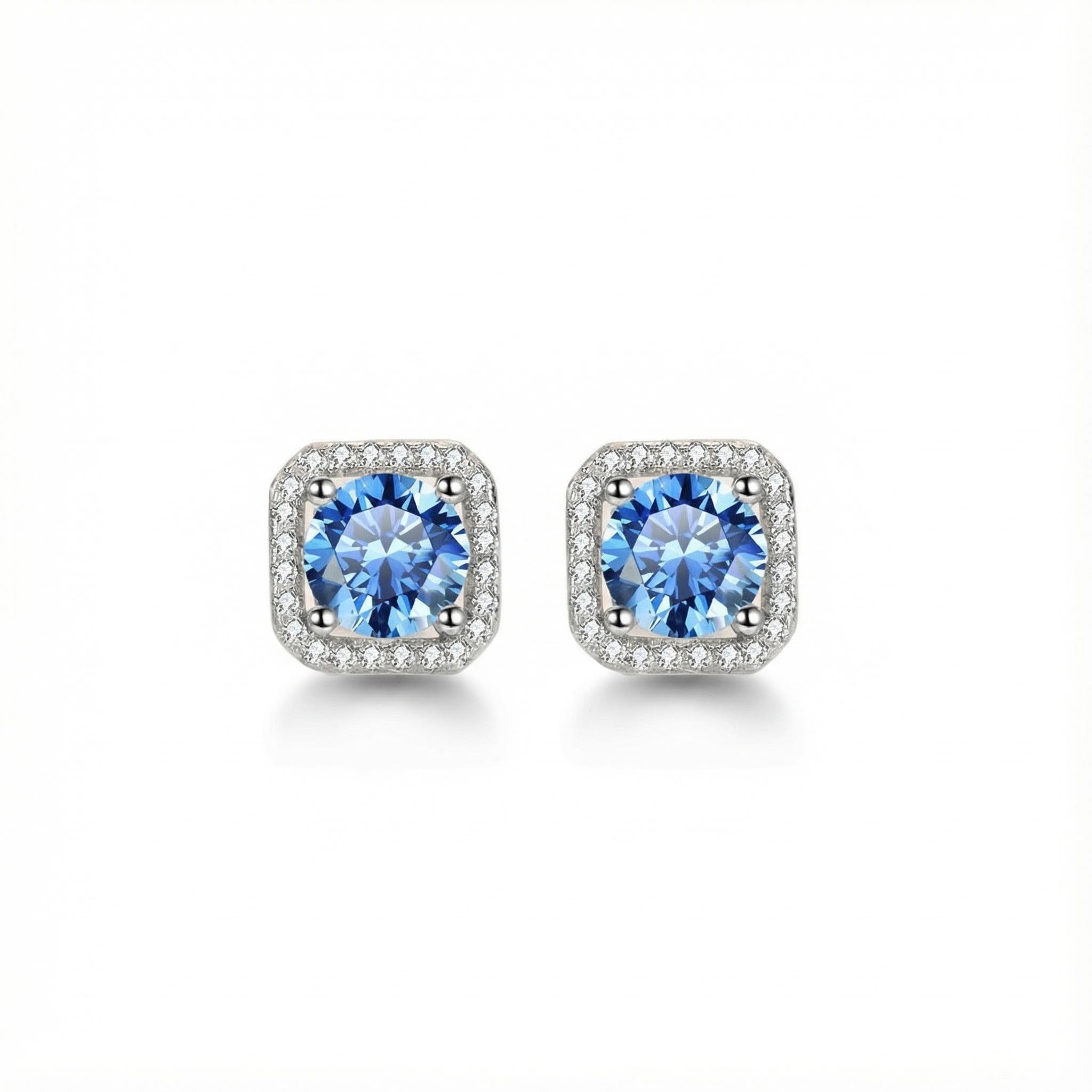 0.5CT/1CT Round Cut VVS Moissanite S925 Silver Square Halo Stud Earrings