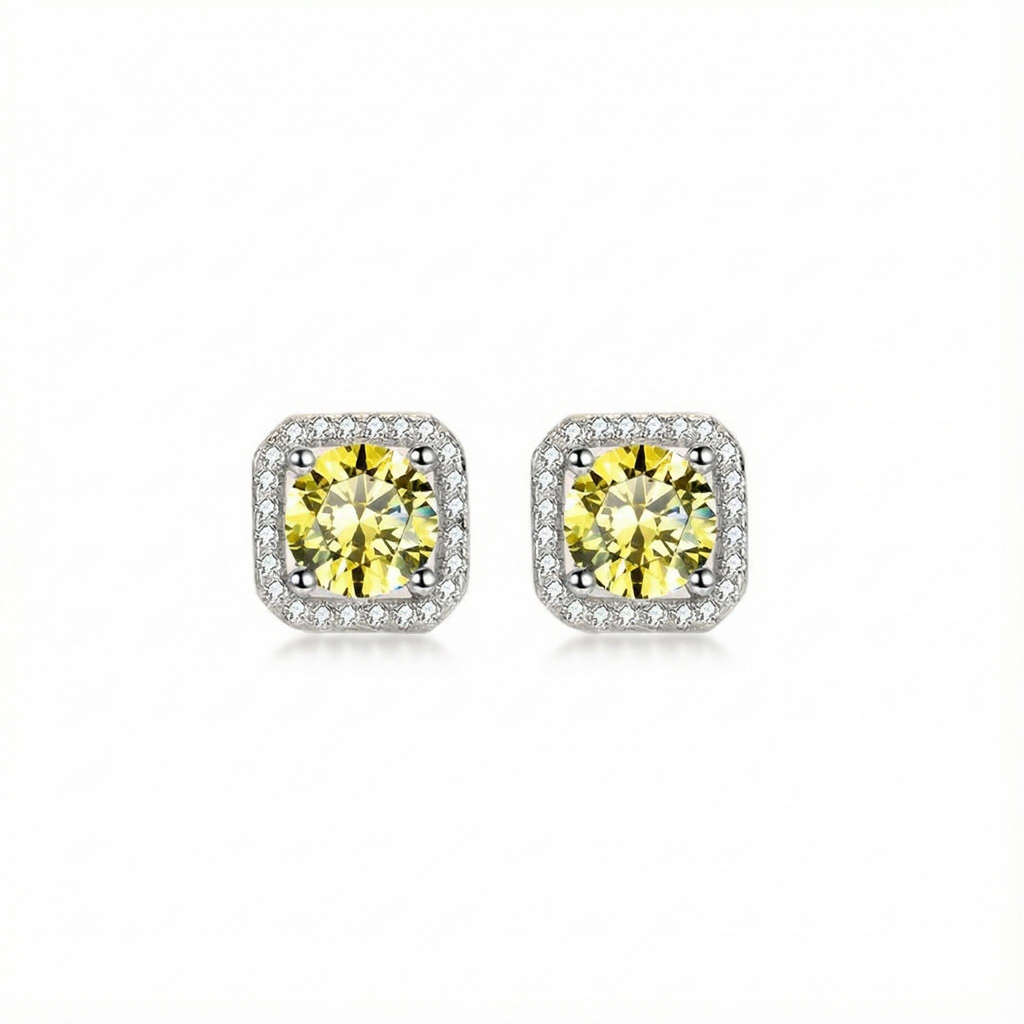 0.5CT/1CT Round Cut VVS Moissanite S925 Silver Square Halo Stud Earrings