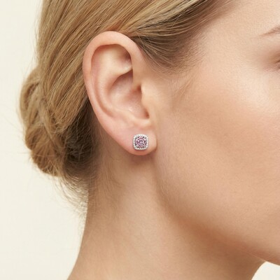 0.5CT/1CT Round Cut VVS Moissanite S925 Silver Square Halo Stud Earrings