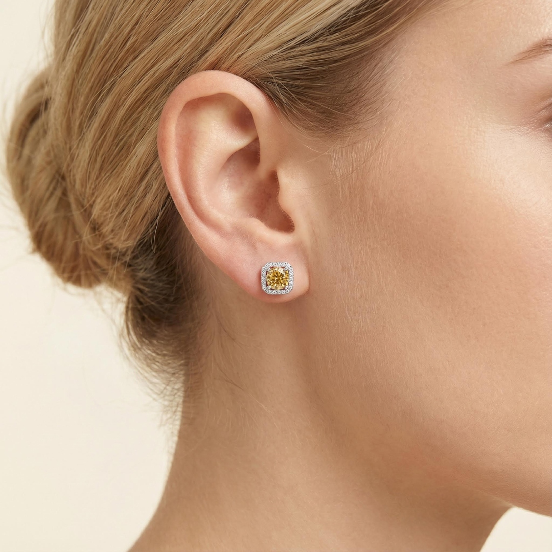 0.5CT/1CT Round Cut VVS Moissanite S925 Silver Square Halo Stud Earrings