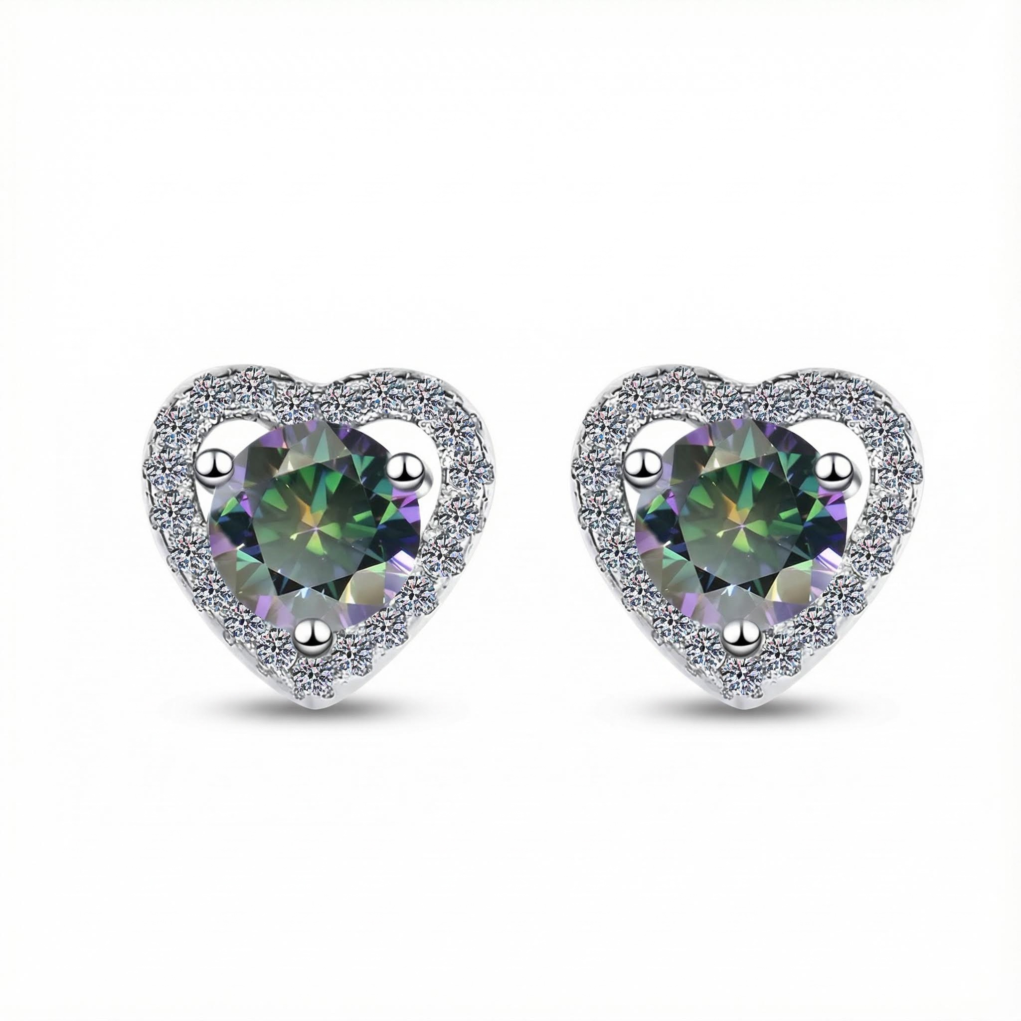 0.5CT Round Cut VVS Moissanite S925 Silver Heart Shape Halo Stud Earrings 0.5CT Round Cut VVS Moissanite S925 Silver Heart Shape Halo Stud Earrings