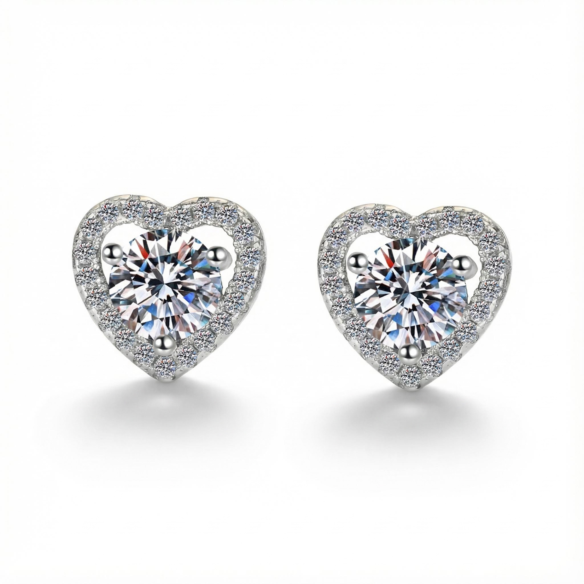 0.5CT Round Cut VVS Moissanite S925 Silver Heart Shape Halo Stud Earrings 0.5CT Round Cut VVS Moissanite S925 Silver Heart Shape Halo Stud Earrings