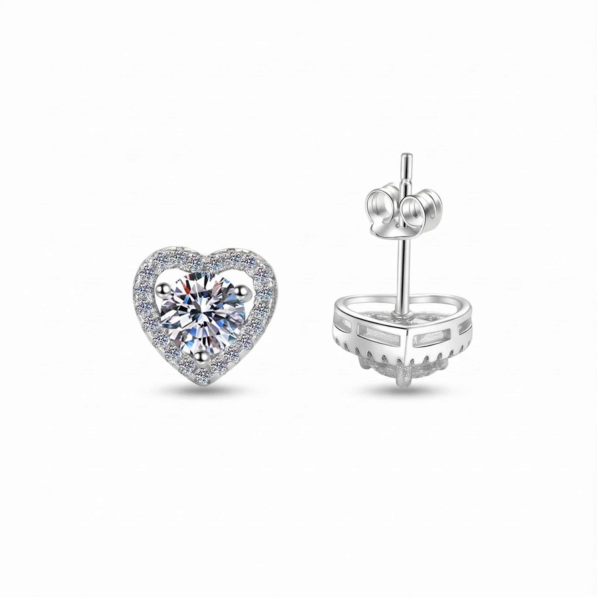 0.5CT Round Cut VVS Moissanite S925 Silver Heart Shape Halo Stud Earrings 0.5CT Round Cut VVS Moissanite S925 Silver Heart Shape Halo Stud Earrings