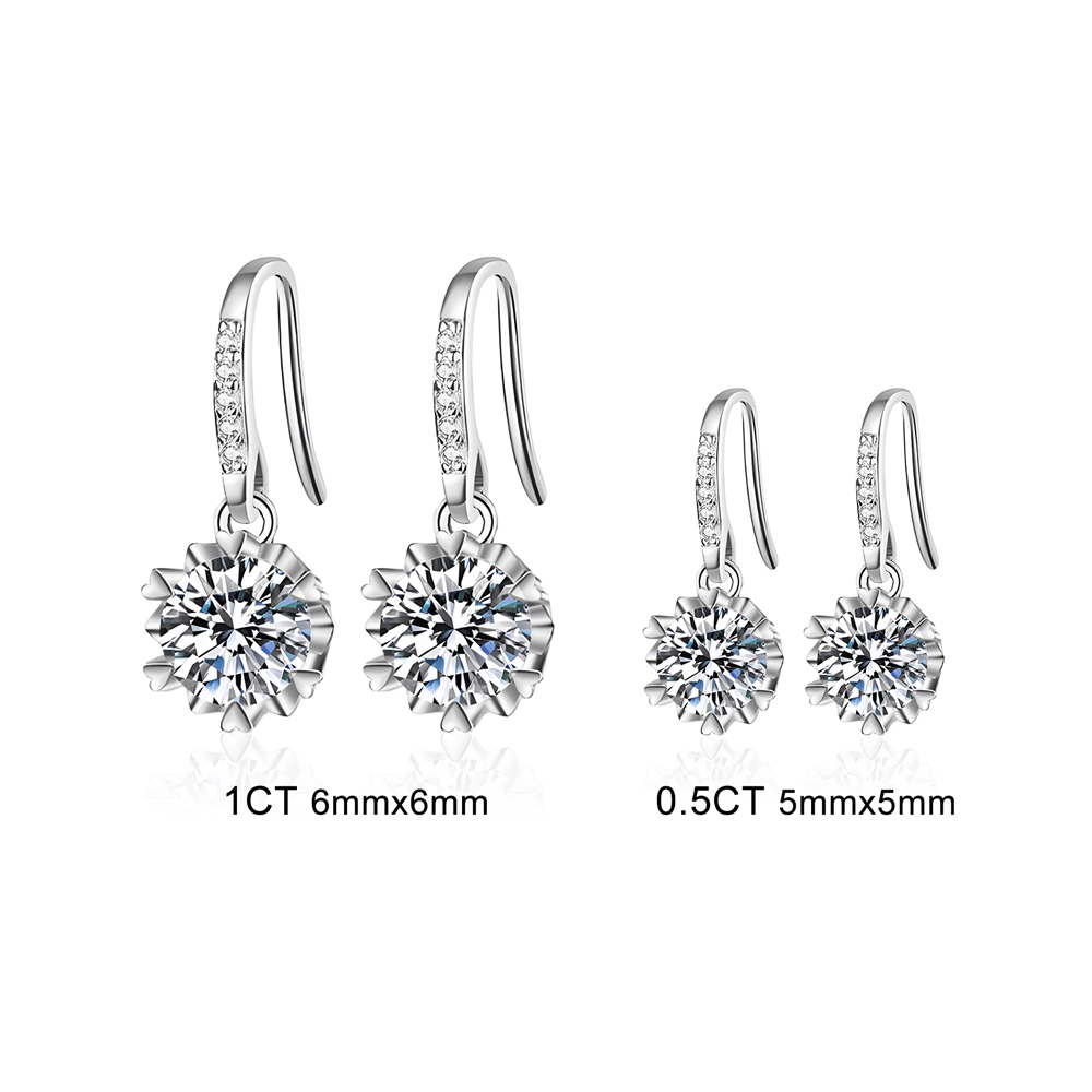0.5CT/1CT Round Cut VVS Moissanite S925 Silver Drop Earrings