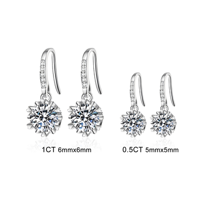 0.5CT/1CT Round Cut VVS Moissanite S925 Silver Drop Earrings