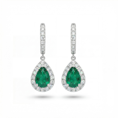 S925 Silver Pear Cut Emerald Diamond Drop Earrings S925 Silver Pear Cut Emerald Diamond Drop Earrings