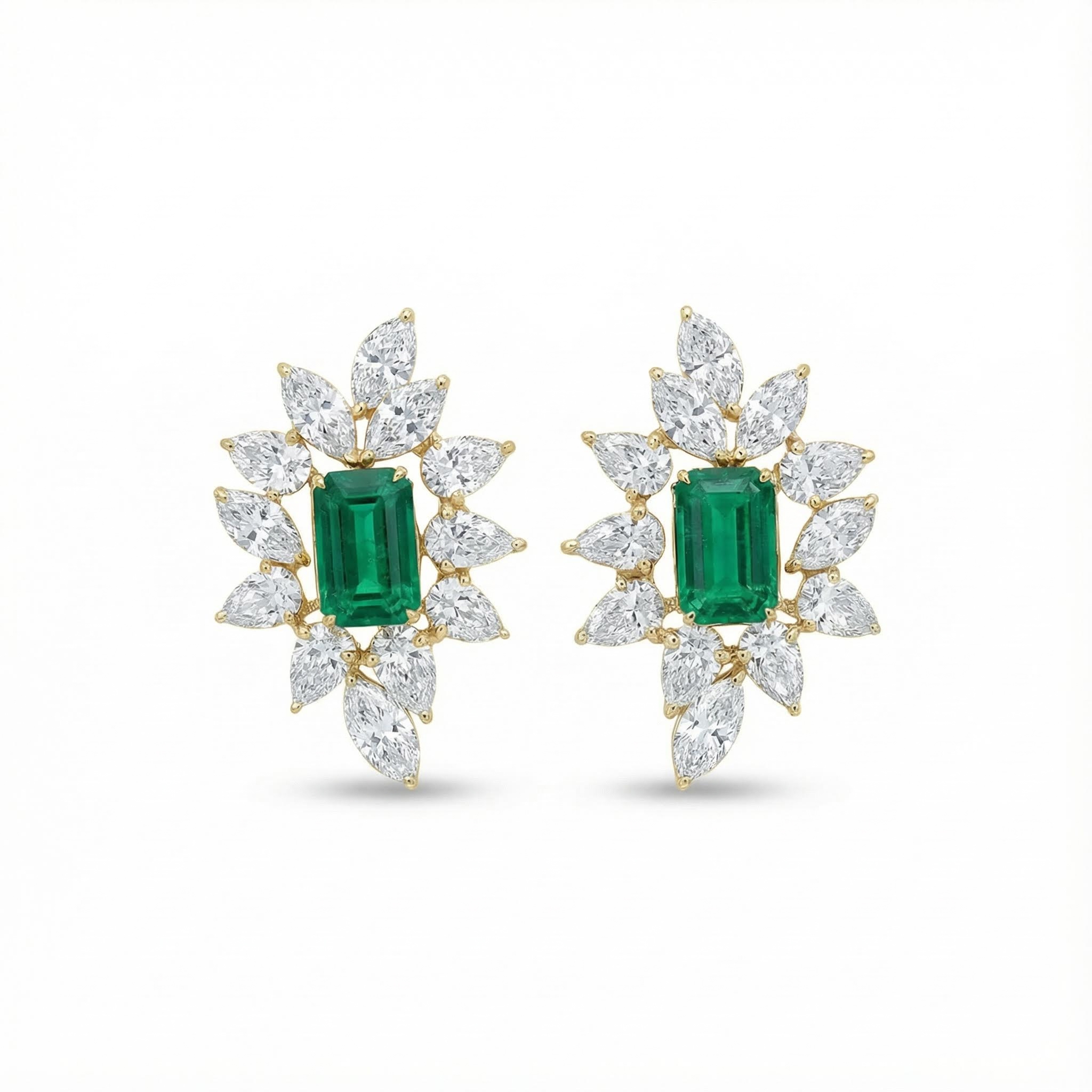 S925 Silver Emerald Diamond Halo Stud Earrings