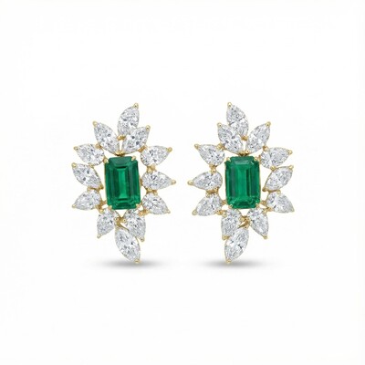 S925 Silver Emerald Diamond Halo Stud Earrings
