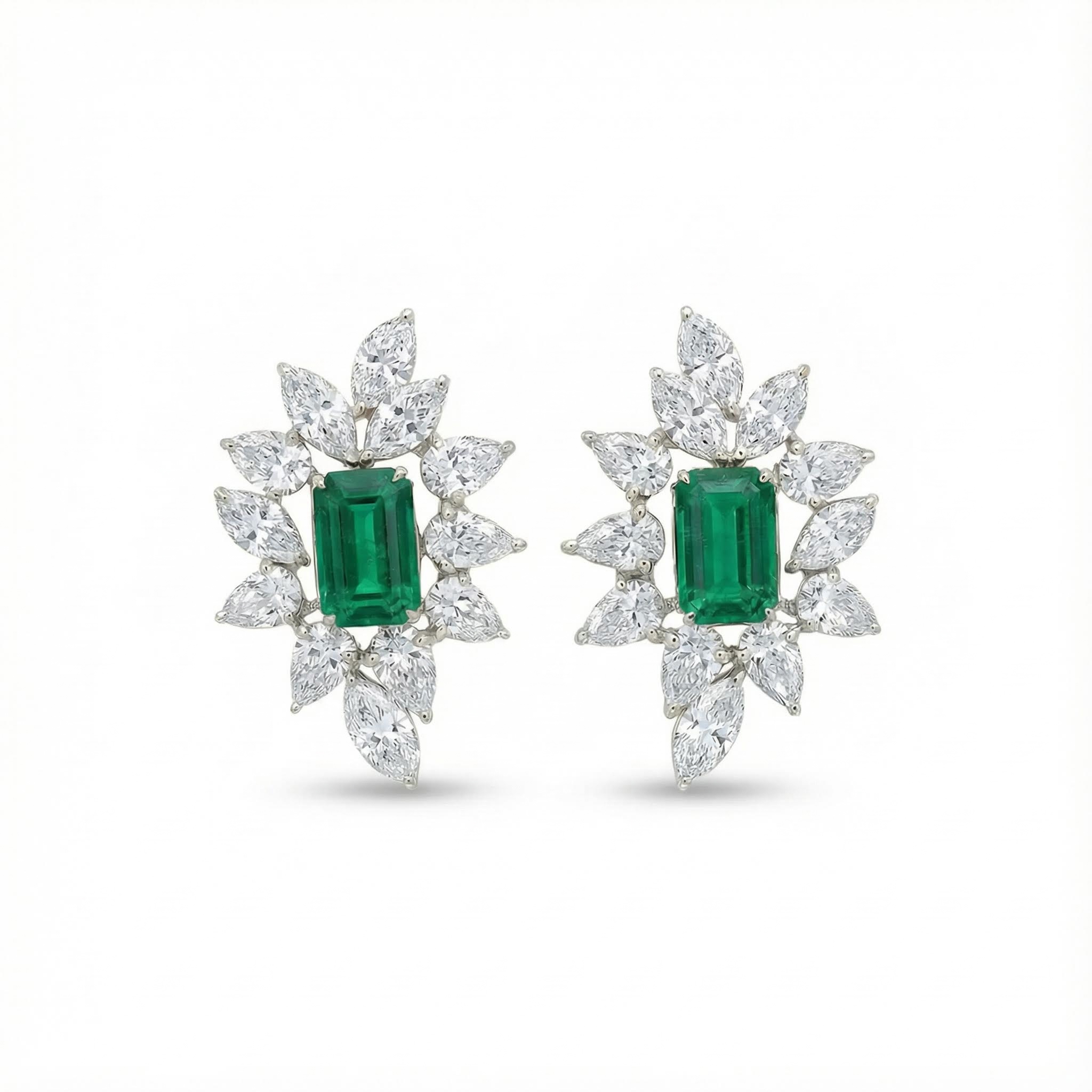 S925 Silver Emerald Diamond Halo Stud Earrings