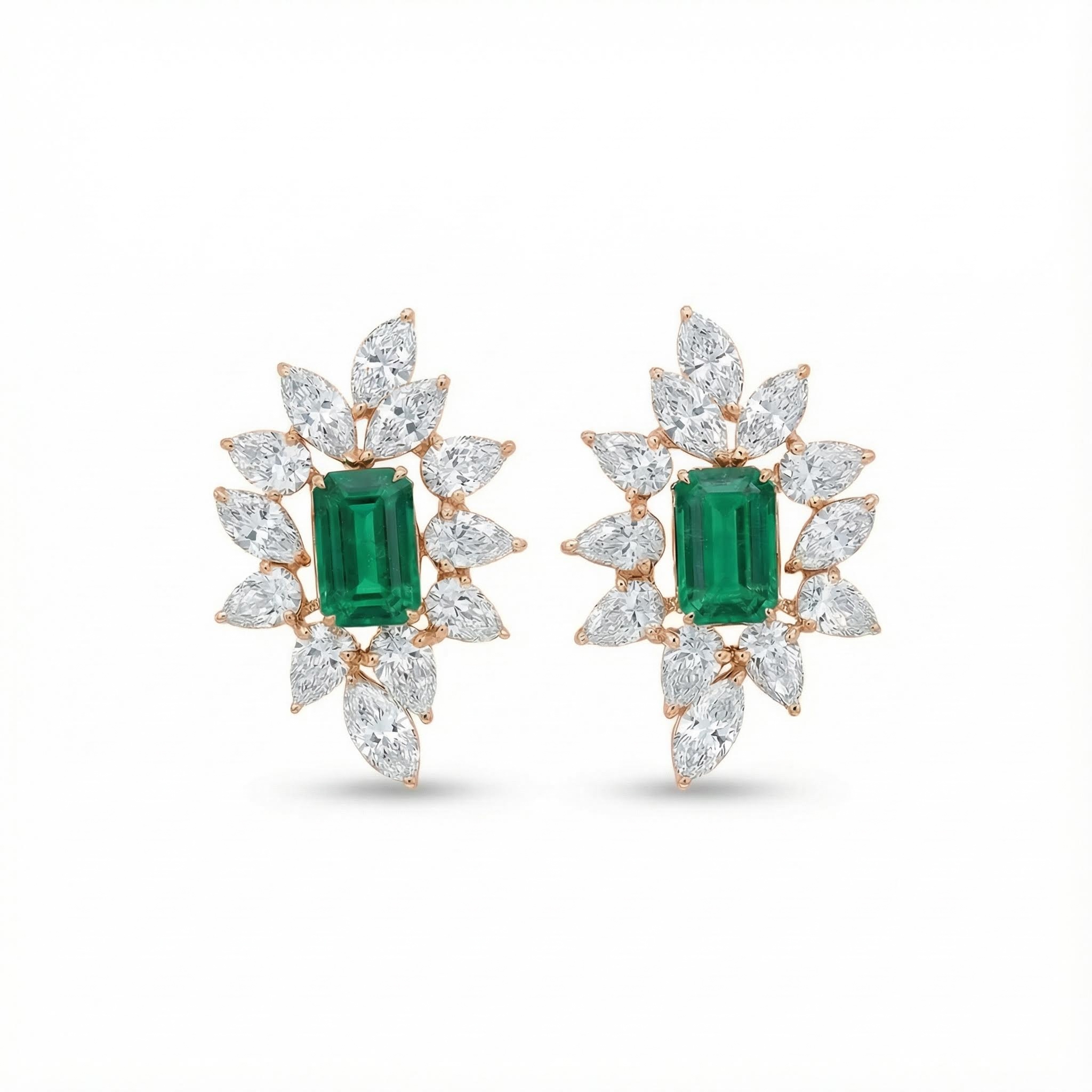 S925 Silver Emerald Diamond Halo Stud Earrings