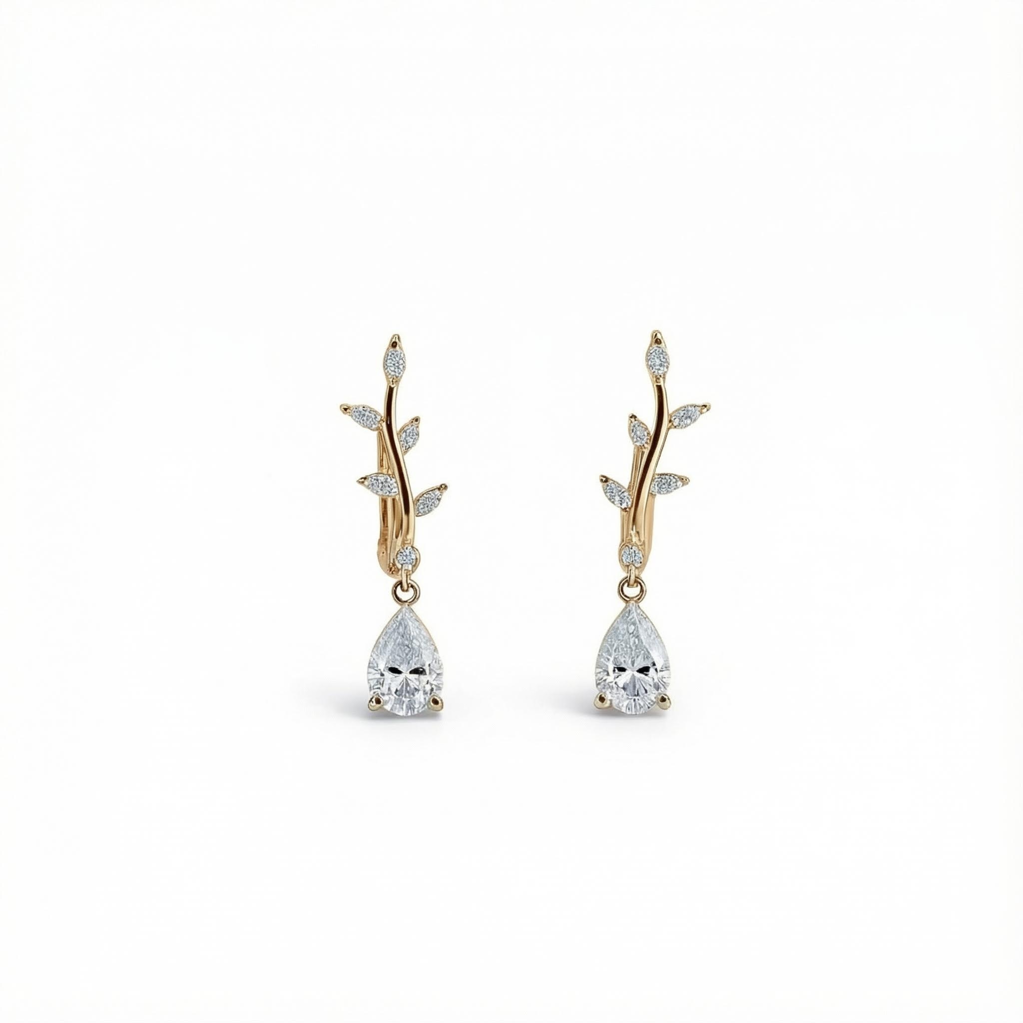 Pear Cut VVS Moissanite Leafy Stud Earrings