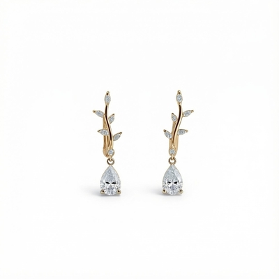 Pear Cut VVS Moissanite Leafy Stud Earrings