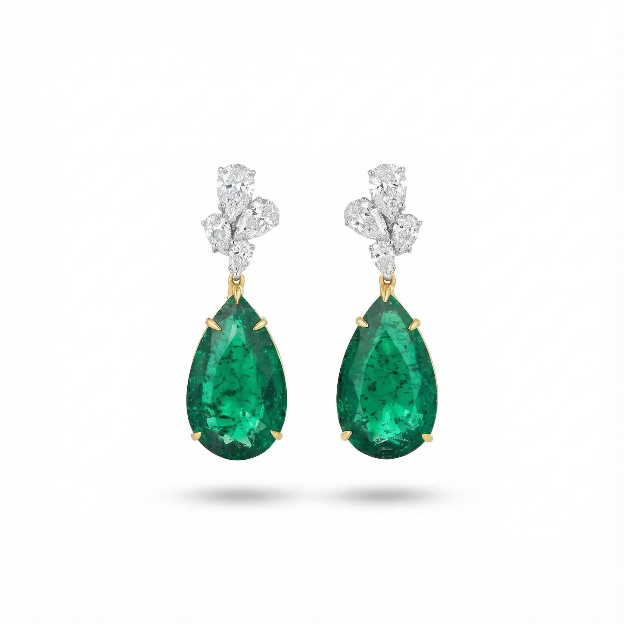 S925 Silver Emerald Pear Diamond Drop Earrings