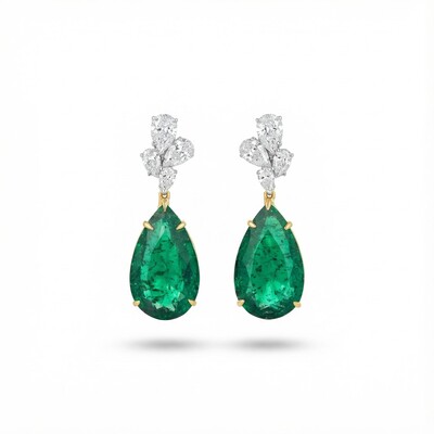 S925 Silver Emerald Pear Diamond Drop Earrings