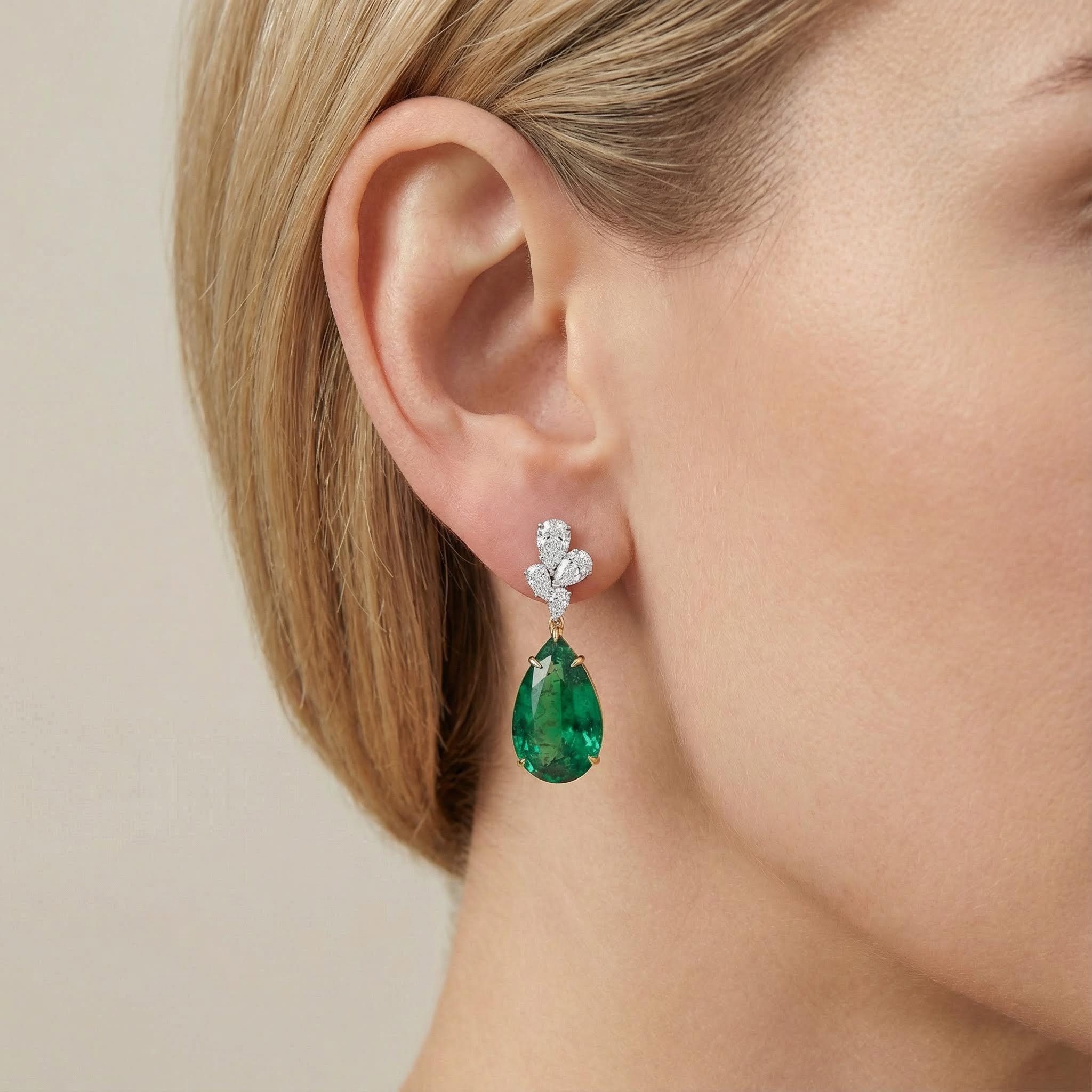 S925 Silver Emerald Pear Diamond Drop Earrings