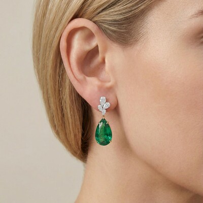 S925 Silver Emerald Pear Diamond Drop Earrings